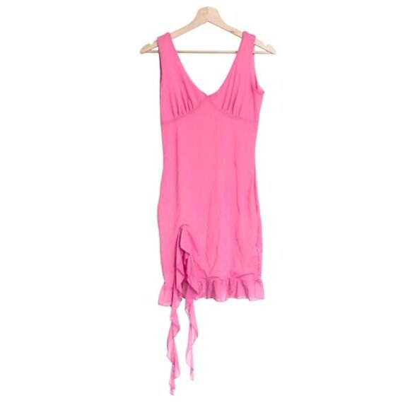 Women’s Sexy Bodycon Mini Dress V Neck Side Slit Ruffle Hem S - Picture 2 of 5